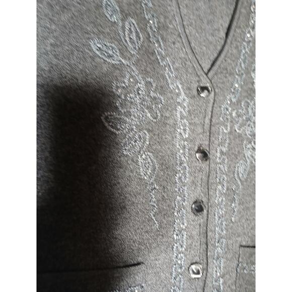 Y2K Vintage Beaded Vest Sweater Sz M Gray Boho Granny Retro Holiday Layer Preppy - Picture 8 of 16